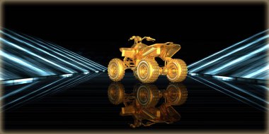 içinde karanlık bir arka plan ile fütüristik bir yol altın bir nesneyi 3D işleme