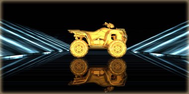 içinde karanlık bir arka plan ile fütüristik bir yol altın bir nesneyi 3D işleme