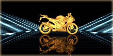 içinde karanlık bir arka plan ile fütüristik bir yol altın bir nesneyi 3D işleme