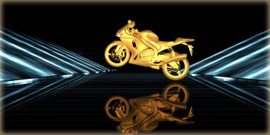 içinde karanlık bir arka plan ile fütüristik bir yol altın bir nesneyi 3D işleme