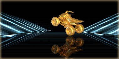 içinde karanlık bir arka plan ile fütüristik bir yol altın bir nesneyi 3D işleme