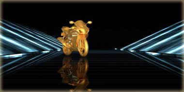 içinde karanlık bir arka plan ile fütüristik bir yol altın bir nesneyi 3D işleme