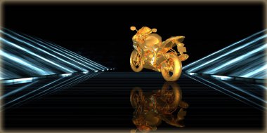 içinde karanlık bir arka plan ile fütüristik bir yol altın bir nesneyi 3D işleme