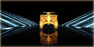 içinde karanlık bir arka plan ile fütüristik bir yol altın bir nesneyi 3D işleme