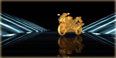 içinde karanlık bir arka plan ile fütüristik bir yol altın bir nesneyi 3D işleme