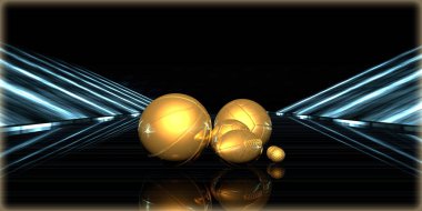 içinde karanlık bir arka plan ile fütüristik bir yol altın bir nesneyi 3D işleme