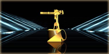 içinde karanlık bir arka plan ile fütüristik bir yol altın bir nesneyi 3D işleme