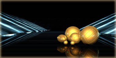 içinde karanlık bir arka plan ile fütüristik bir yol altın bir nesneyi 3D işleme