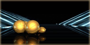 içinde karanlık bir arka plan ile fütüristik bir yol altın bir nesneyi 3D işleme