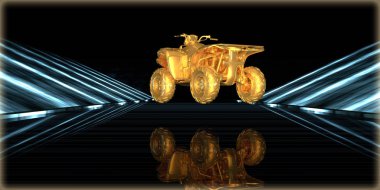 içinde karanlık bir arka plan ile fütüristik bir yol altın bir nesneyi 3D işleme