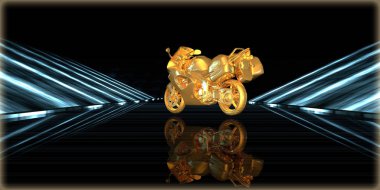 içinde karanlık bir arka plan ile fütüristik bir yol altın bir nesneyi 3D işleme