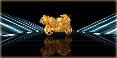 içinde karanlık bir arka plan ile fütüristik bir yol altın bir nesneyi 3D işleme