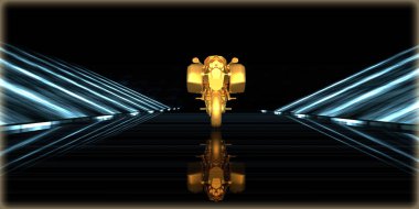 içinde karanlık bir arka plan ile fütüristik bir yol altın bir nesneyi 3D işleme