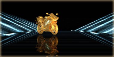 içinde karanlık bir arka plan ile fütüristik bir yol altın bir nesneyi 3D işleme