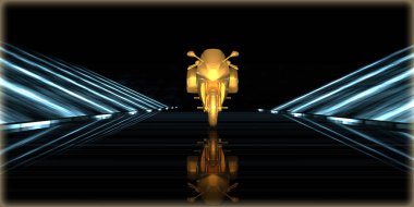 içinde karanlık bir arka plan ile fütüristik bir yol altın bir nesneyi 3D işleme