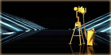 içinde karanlık bir arka plan ile fütüristik bir yol altın bir nesneyi 3D işleme