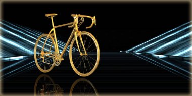 içinde karanlık bir arka plan ile fütüristik bir yol altın bir nesneyi 3D işleme