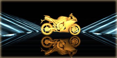 içinde karanlık bir arka plan ile fütüristik bir yol altın bir nesneyi 3D işleme