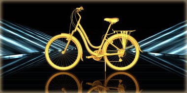 içinde karanlık bir arka plan ile fütüristik bir yol altın bir nesneyi 3D işleme