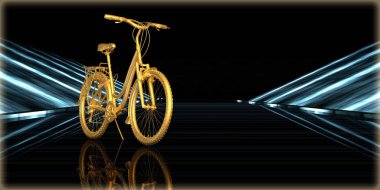 içinde karanlık bir arka plan ile fütüristik bir yol altın bir nesneyi 3D işleme