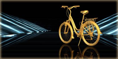 içinde karanlık bir arka plan ile fütüristik bir yol altın bir nesneyi 3D işleme