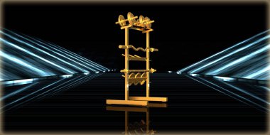 içinde karanlık bir arka plan ile fütüristik bir yol altın bir nesneyi 3D işleme