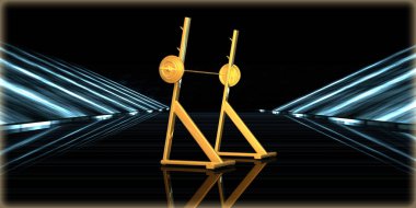 içinde karanlık bir arka plan ile fütüristik bir yol altın bir nesneyi 3D işleme