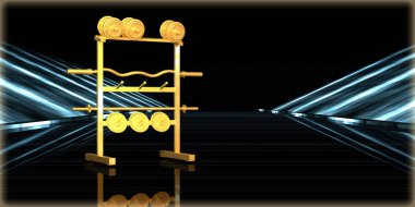 içinde karanlık bir arka plan ile fütüristik bir yol altın bir nesneyi 3D işleme