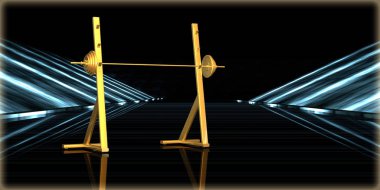 içinde karanlık bir arka plan ile fütüristik bir yol altın bir nesneyi 3D işleme