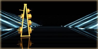 içinde karanlık bir arka plan ile fütüristik bir yol altın bir nesneyi 3D işleme