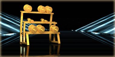 içinde karanlık bir arka plan ile fütüristik bir yol altın bir nesneyi 3D işleme