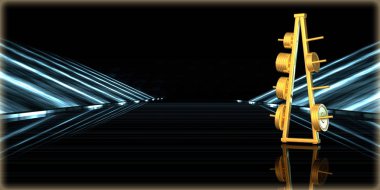 içinde karanlık bir arka plan ile fütüristik bir yol altın bir nesneyi 3D işleme