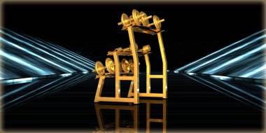 içinde karanlık bir arka plan ile fütüristik bir yol altın bir nesneyi 3D işleme