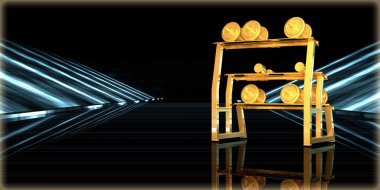 içinde karanlık bir arka plan ile fütüristik bir yol altın bir nesneyi 3D işleme