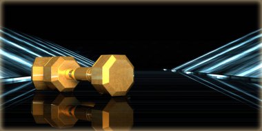 içinde karanlık bir arka plan ile fütüristik bir yol altın bir nesneyi 3D işleme