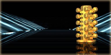 içinde karanlık bir arka plan ile fütüristik bir yol altın bir nesneyi 3D işleme