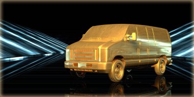 içinde karanlık bir arka plan ile fütüristik bir yol altın bir nesneyi 3D işleme