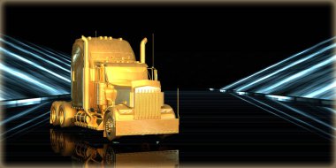 içinde karanlık bir arka plan ile fütüristik bir yol altın bir nesneyi 3D işleme