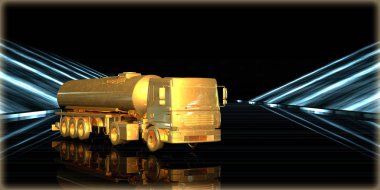 içinde karanlık bir arka plan ile fütüristik bir yol altın bir nesneyi 3D işleme