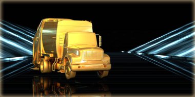 içinde karanlık bir arka plan ile fütüristik bir yol altın bir nesneyi 3D işleme