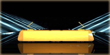 içinde karanlık bir arka plan ile fütüristik bir yol altın bir nesneyi 3D işleme