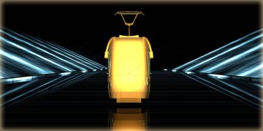 içinde karanlık bir arka plan ile fütüristik bir yol altın bir nesneyi 3D işleme