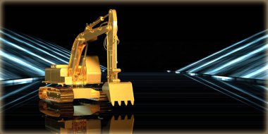 içinde karanlık bir arka plan ile fütüristik bir yol altın bir nesneyi 3D işleme