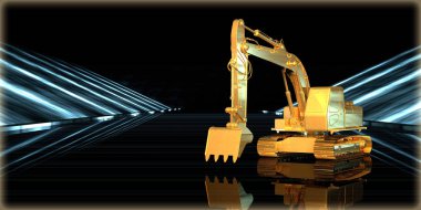 içinde karanlık bir arka plan ile fütüristik bir yol altın bir nesneyi 3D işleme