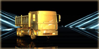 içinde karanlık bir arka plan ile fütüristik bir yol altın bir nesneyi 3D işleme