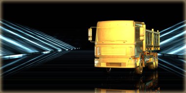 içinde karanlık bir arka plan ile fütüristik bir yol altın bir nesneyi 3D işleme