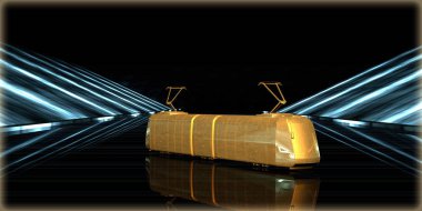 içinde karanlık bir arka plan ile fütüristik bir yol altın bir nesneyi 3D işleme