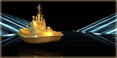 içinde karanlık bir arka plan ile fütüristik bir yol altın bir nesneyi 3D işleme