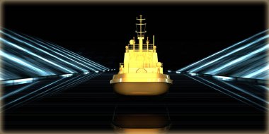 içinde karanlık bir arka plan ile fütüristik bir yol altın bir nesneyi 3D işleme