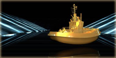 içinde karanlık bir arka plan ile fütüristik bir yol altın bir nesneyi 3D işleme